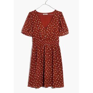 Madewell Womens XL Smocked-Waist Mini Dress Inkspot Polka Dots